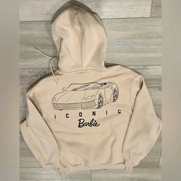 Mattel Brand Iconic Barbie Car Unisex Pullover Drawstring Hoodie Pocket Lg NWT - Picture 2 of 12